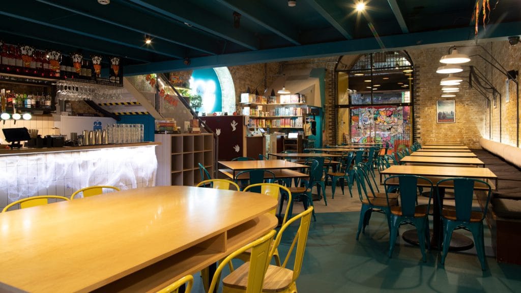Seating and Bar area at Draughts London Restaurant Waterloo and Hackney