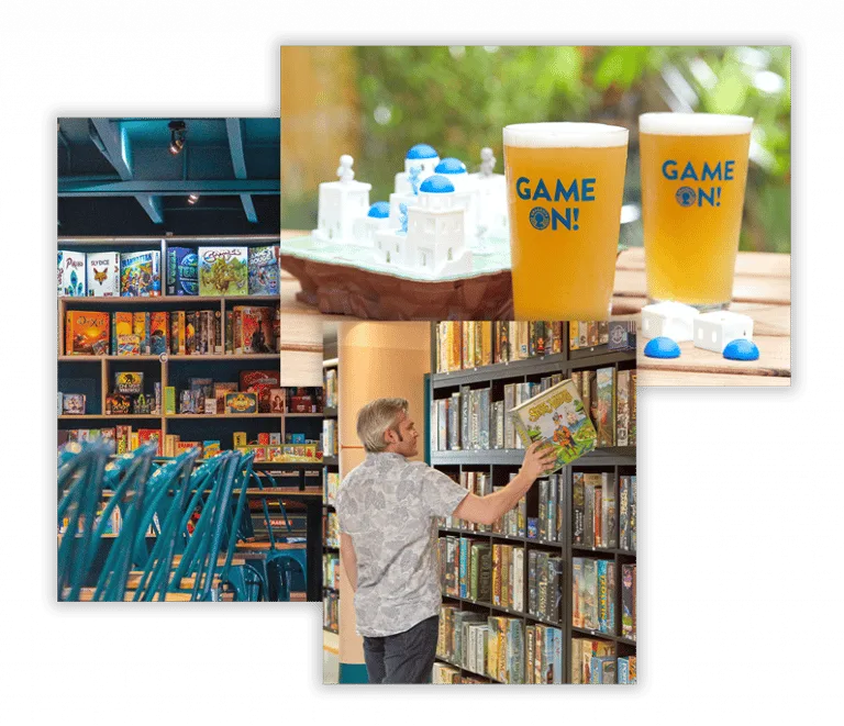 Drinks and games library montage at Draughts London / Waterloo and Hackney